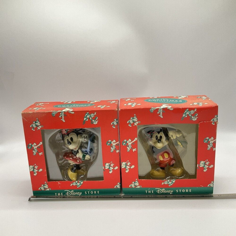 Vintage Disney Store Christmas Around Home Mickey Minnie Figurines Lot 2 Boxed